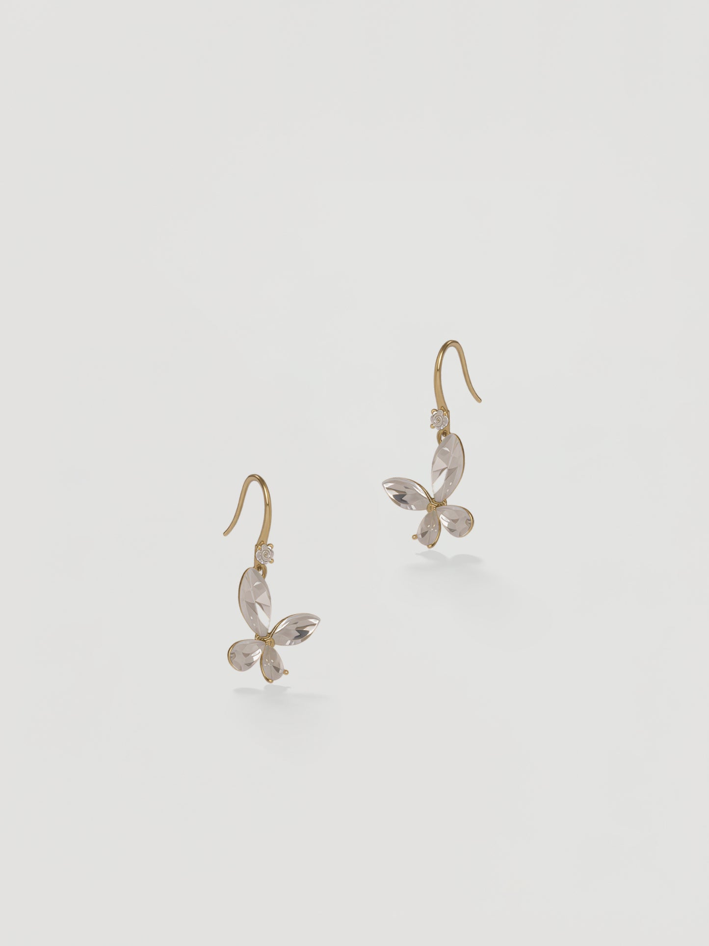 Delicate Gold Clear Crystal Butterfly Drop Earrings
