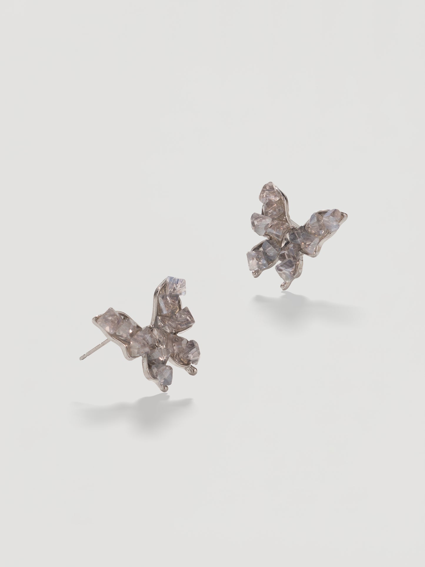 Whimsical Grey Crystal Butterfly Studs