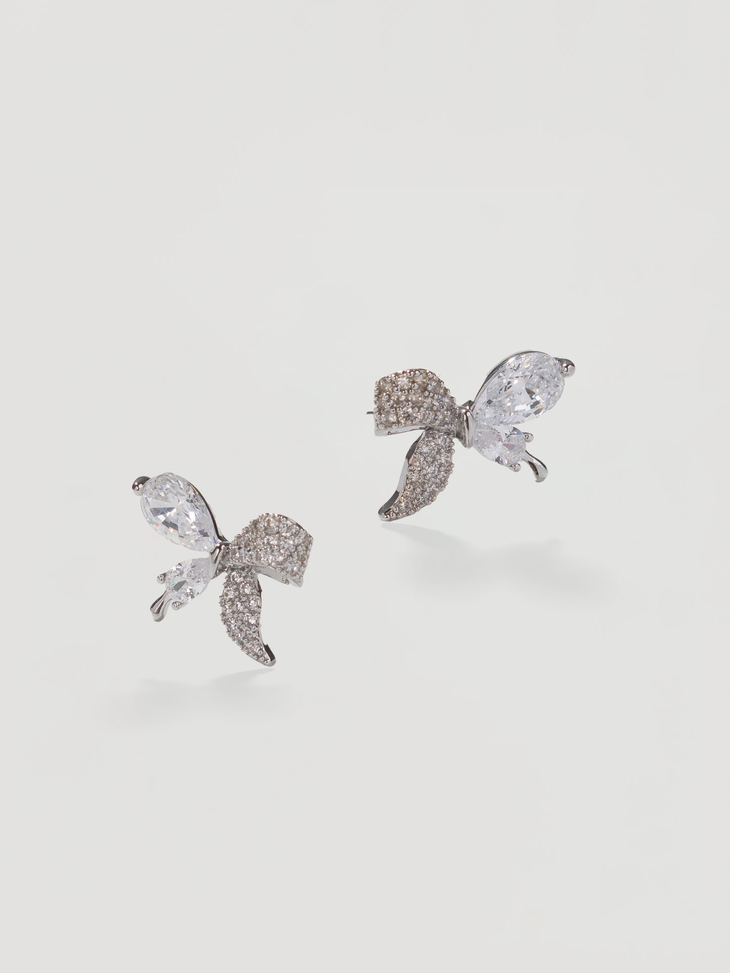 Sparkling Silver Pave Ribbon Bow Studs
