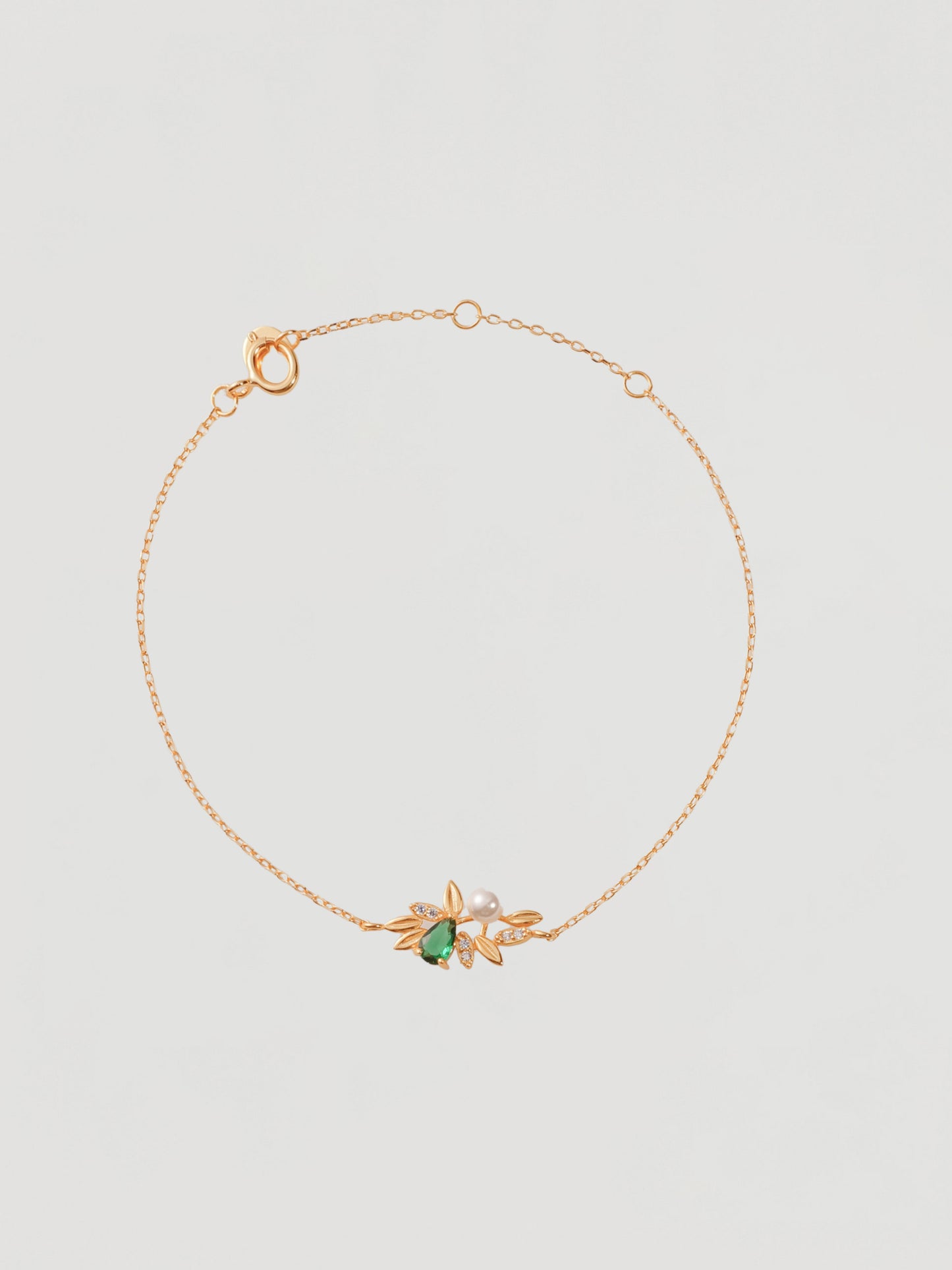 Vintage Gold Green Pear & Pearl Botanical Bracelet