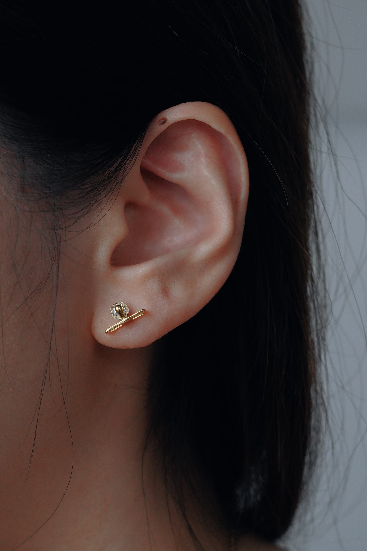 Minimalist Gold Crystal Bar Stud Earrings