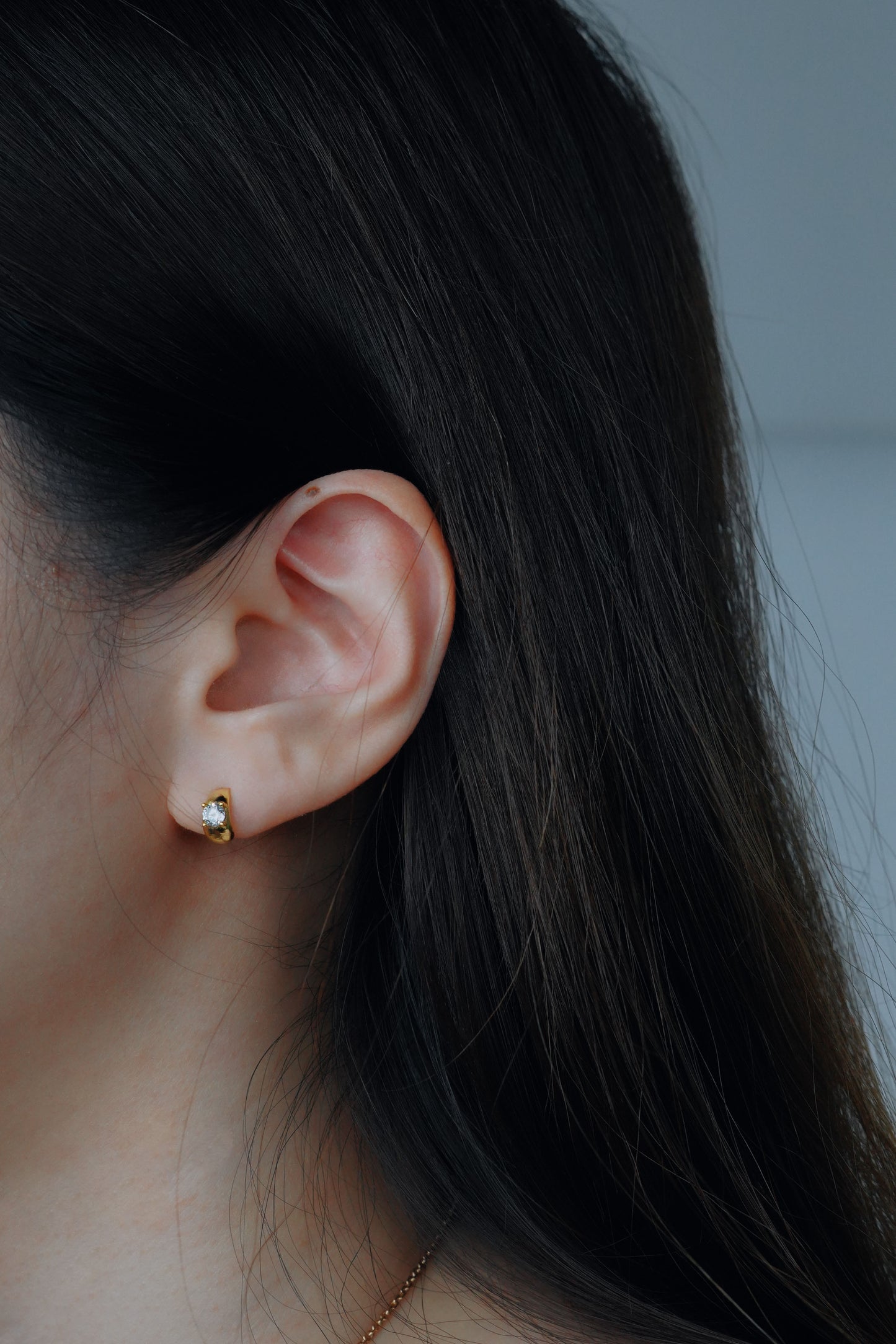 Dainty Gold Crescent Crystal Stud Earrings