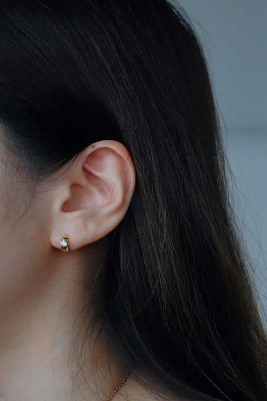 Dainty Gold Crescent Crystal Stud Earrings