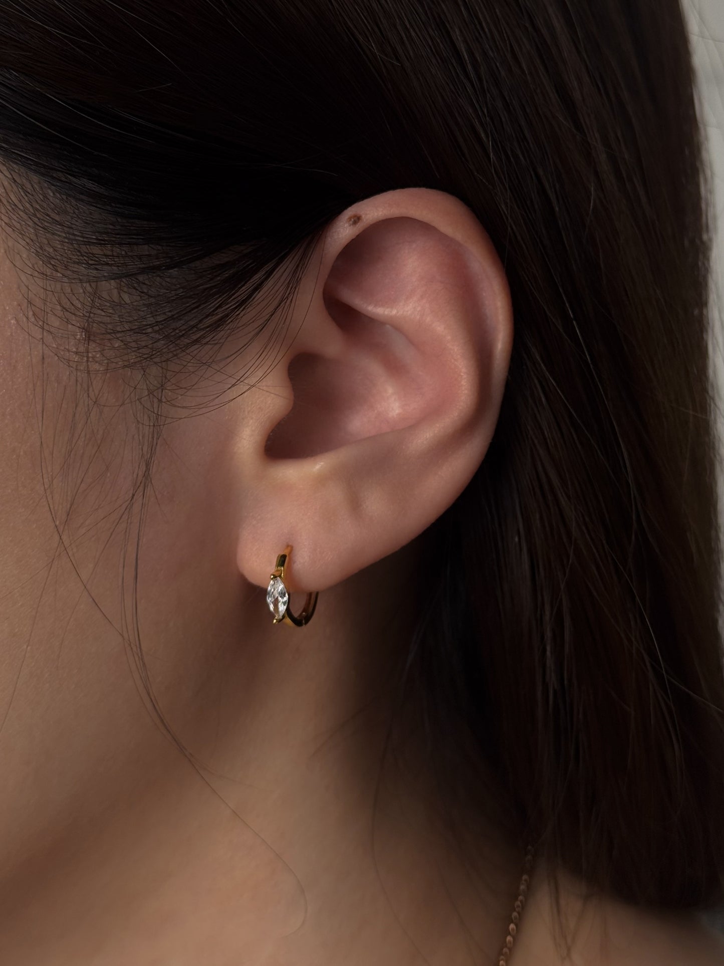 Gold Marquise Crystal Huggie Hoops