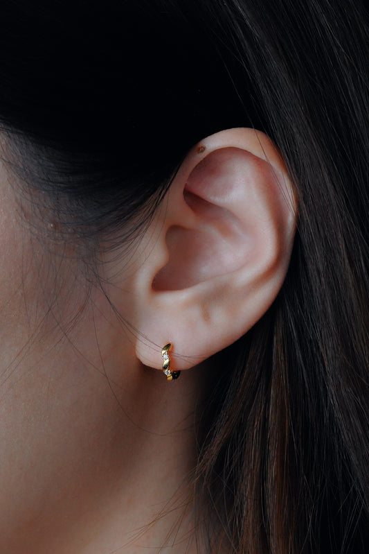 Gold Twisted Crystal Pavé Huggie Hoops