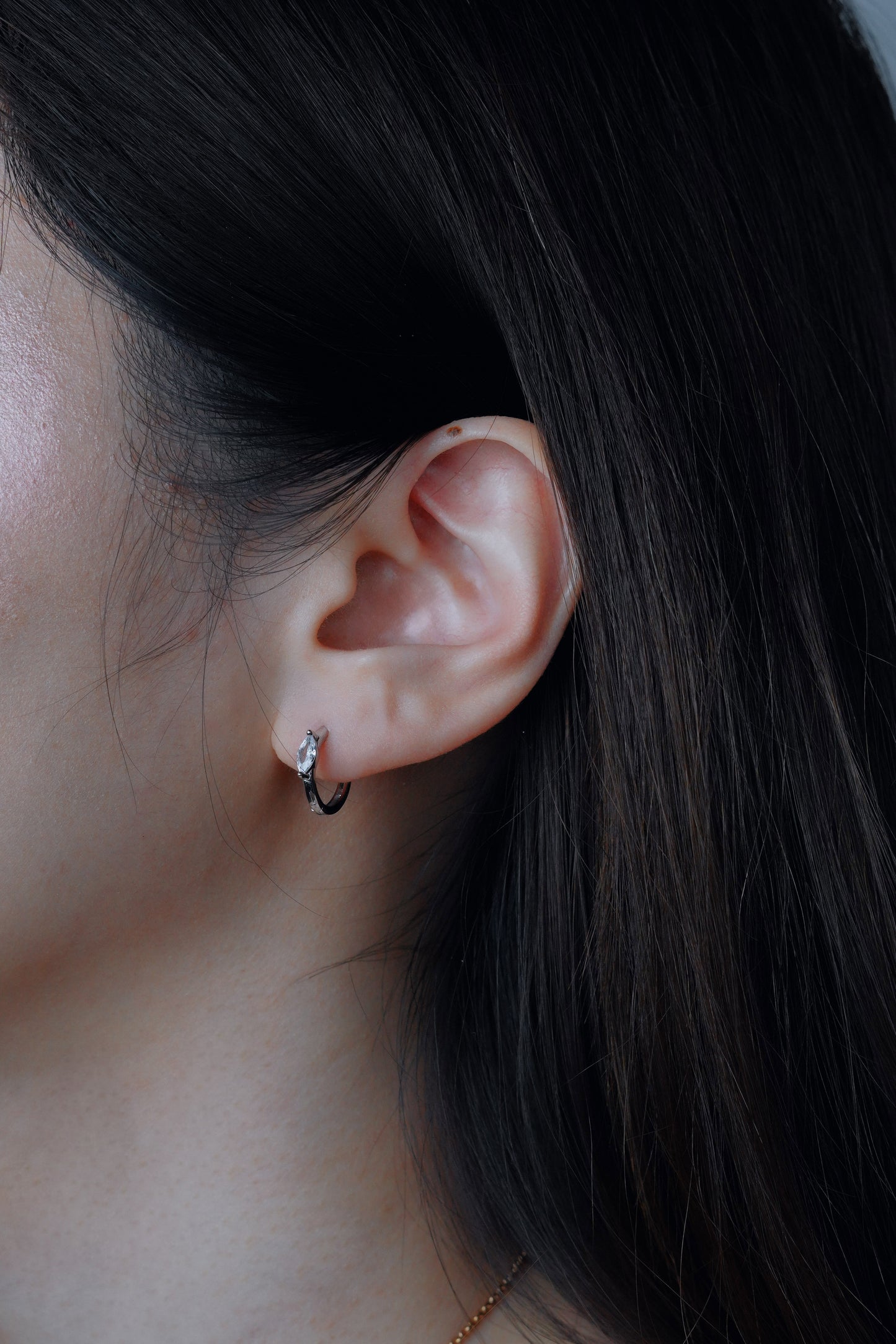 Silver Marquise Crystal Huggie Hoops