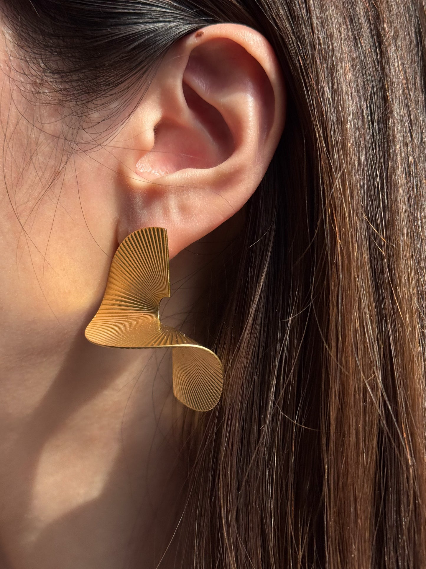 Sculptural Gold Pleated Fan Statement Earrings