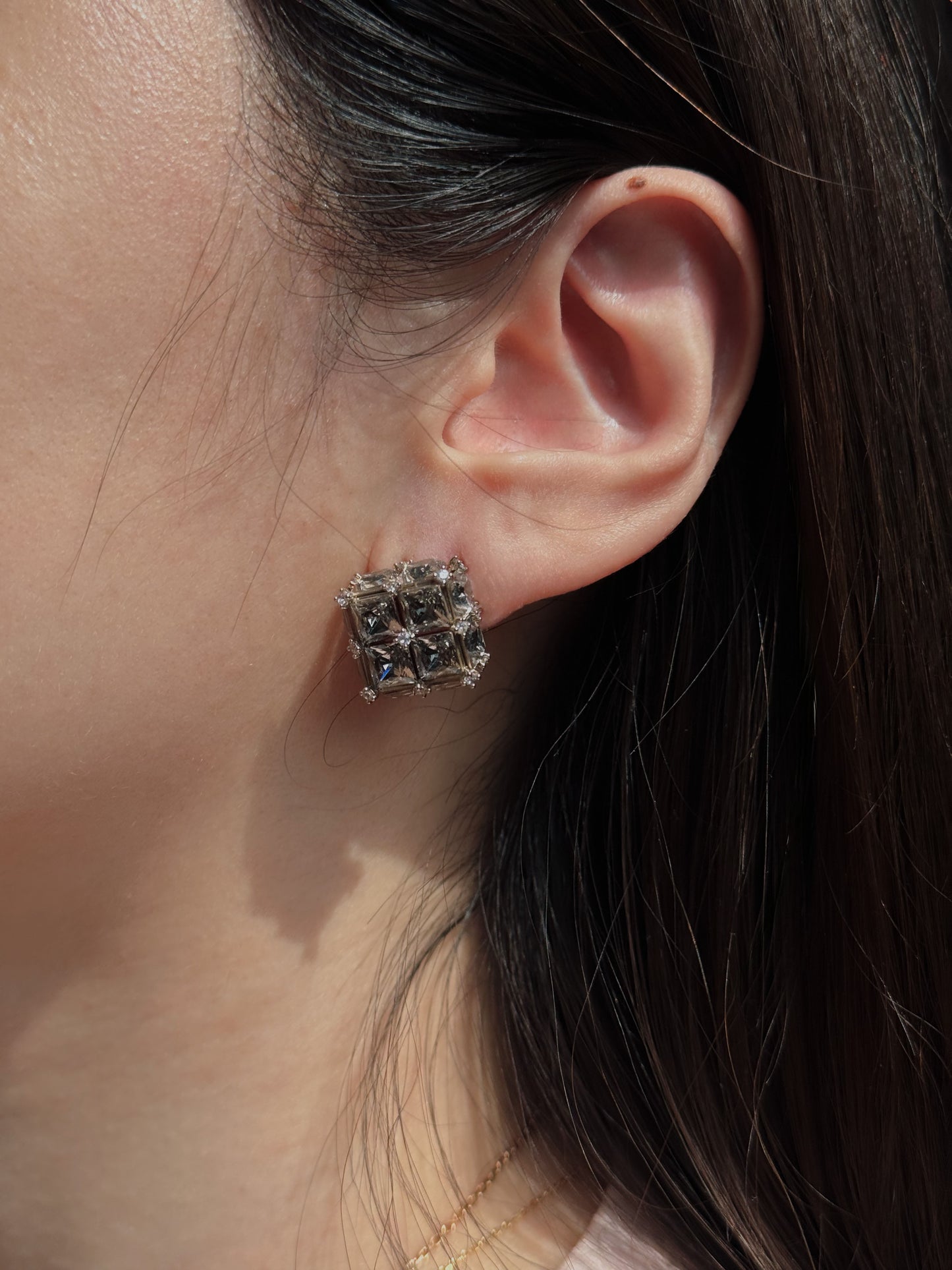 Sparkling Clear Crystal Geometric Cube Studs