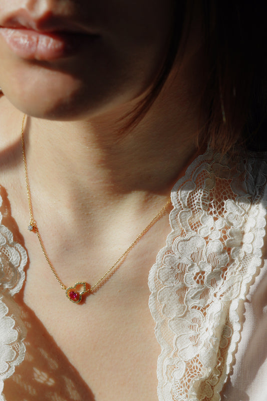 Lucky Gold Gourd & Pink Crystal Necklace