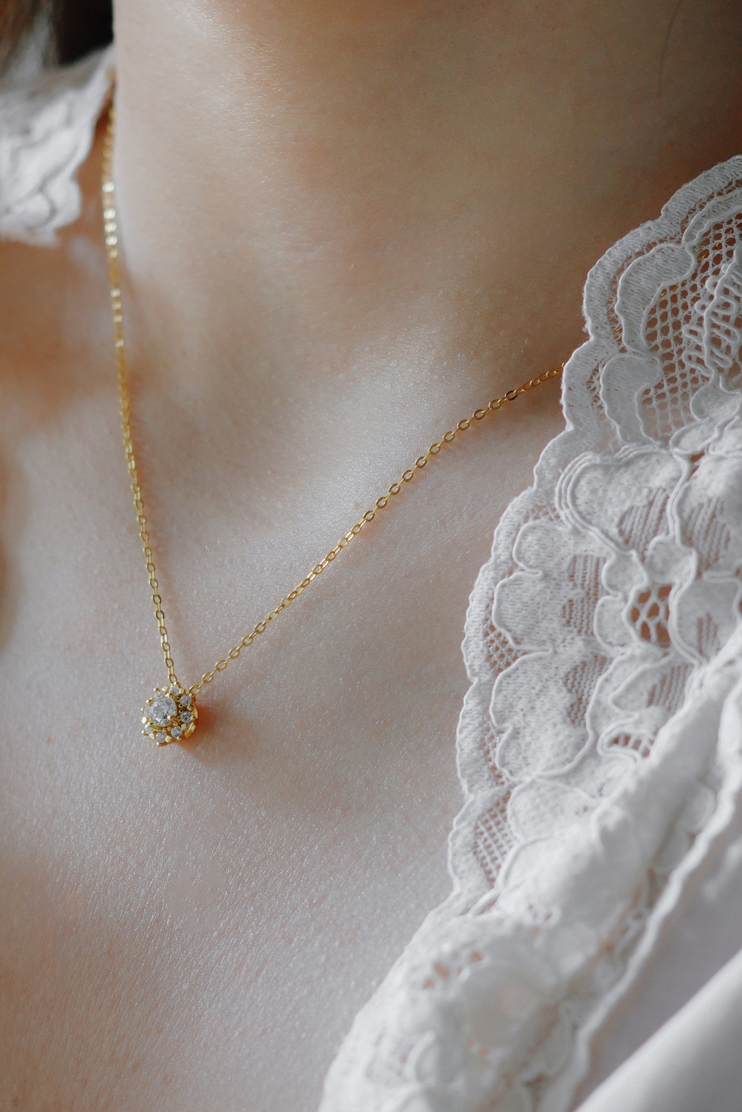 Dainty Gold Crystal Halo Flower Necklace