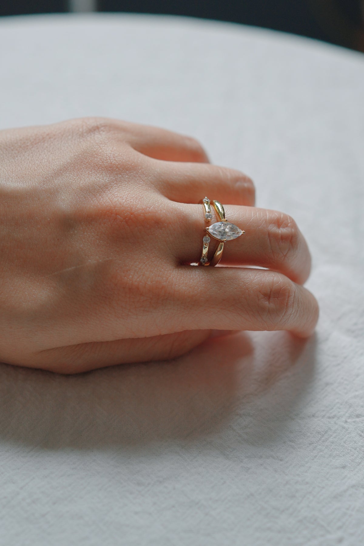 Dainty Gold Marquise & Scattered Crystal Ring