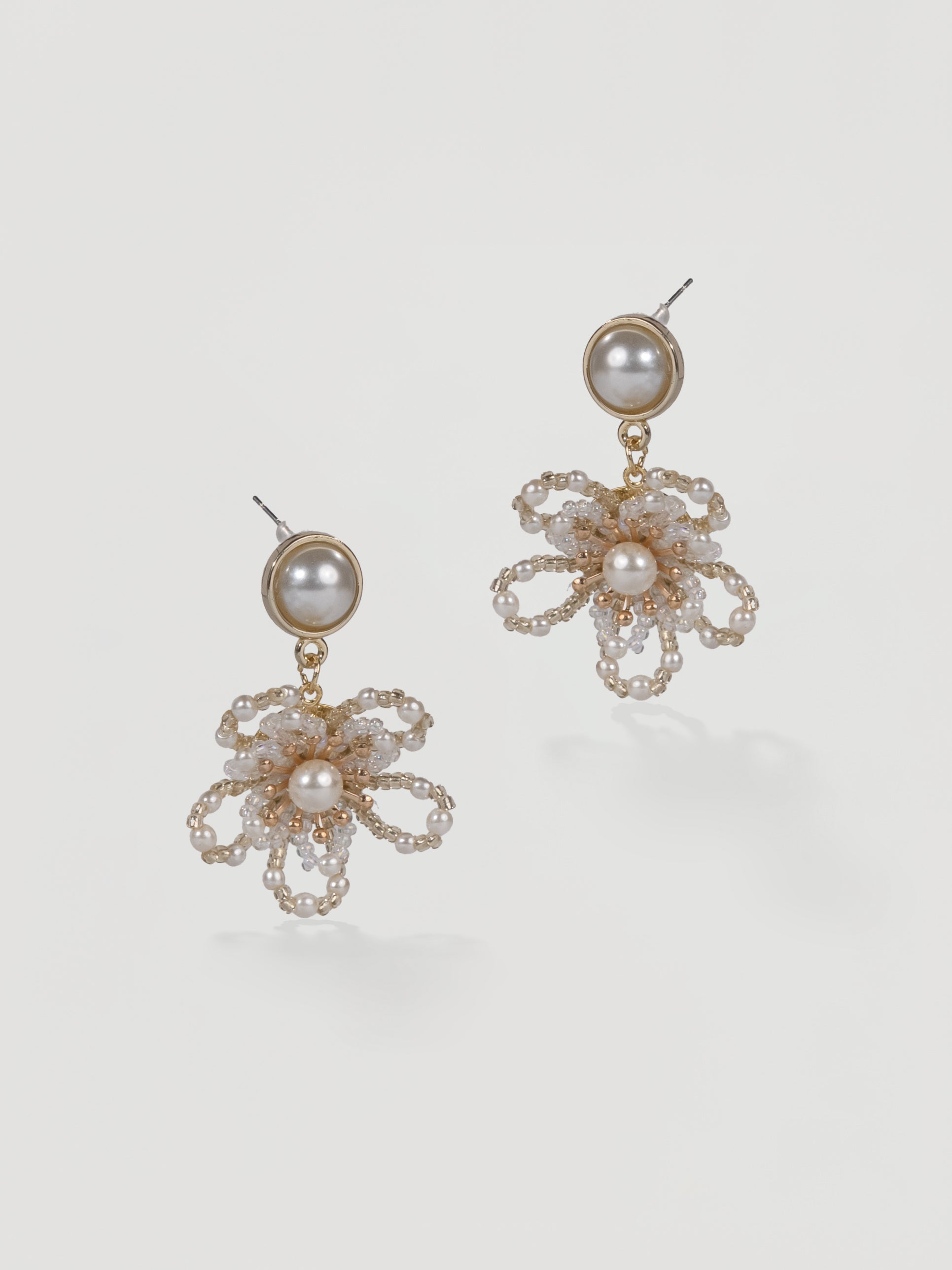 Romantic Pearl & Beaded Floral Drop Earrings
