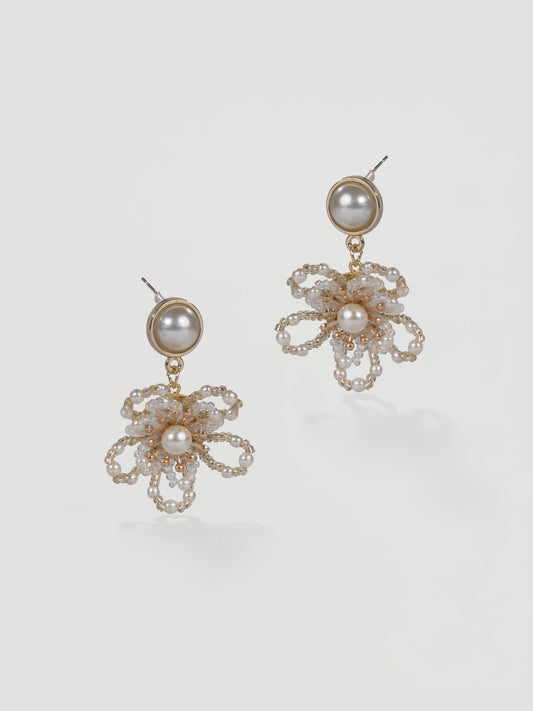 Romantic Pearl & Beaded Floral Drop Earrings