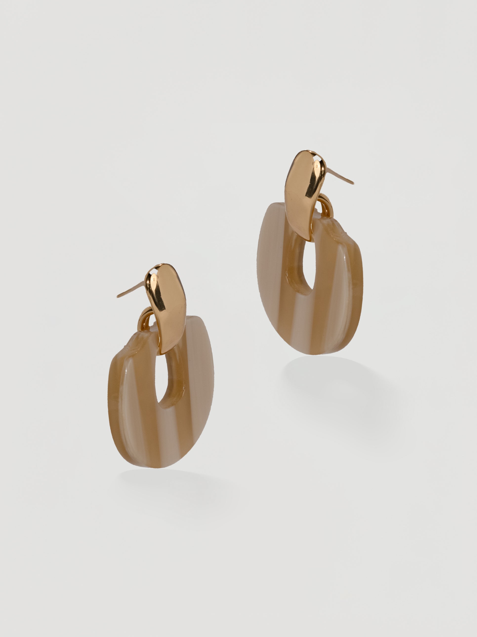 Chic Gold & Striped Resin Arch Drop Earrings