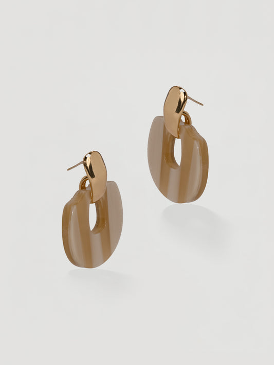 Chic Gold & Striped Resin Arch Drop Earrings