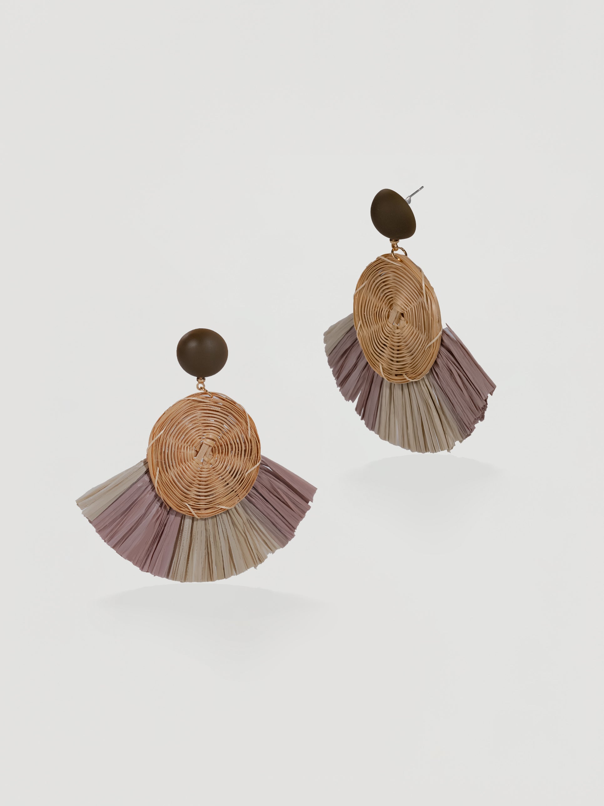 Boho Woven Rattan & Two-Tone Fringe Statement Earrings