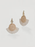 Resort Gold Geometric & Cream Woven Fringe Earrings