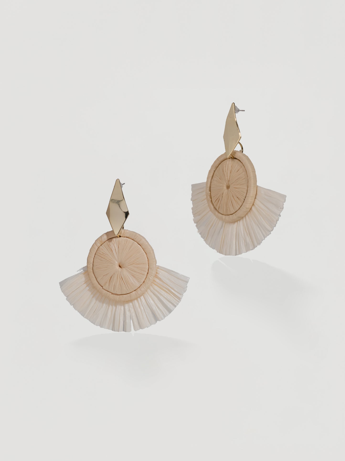 Resort Gold Geometric & Cream Woven Fringe Earrings