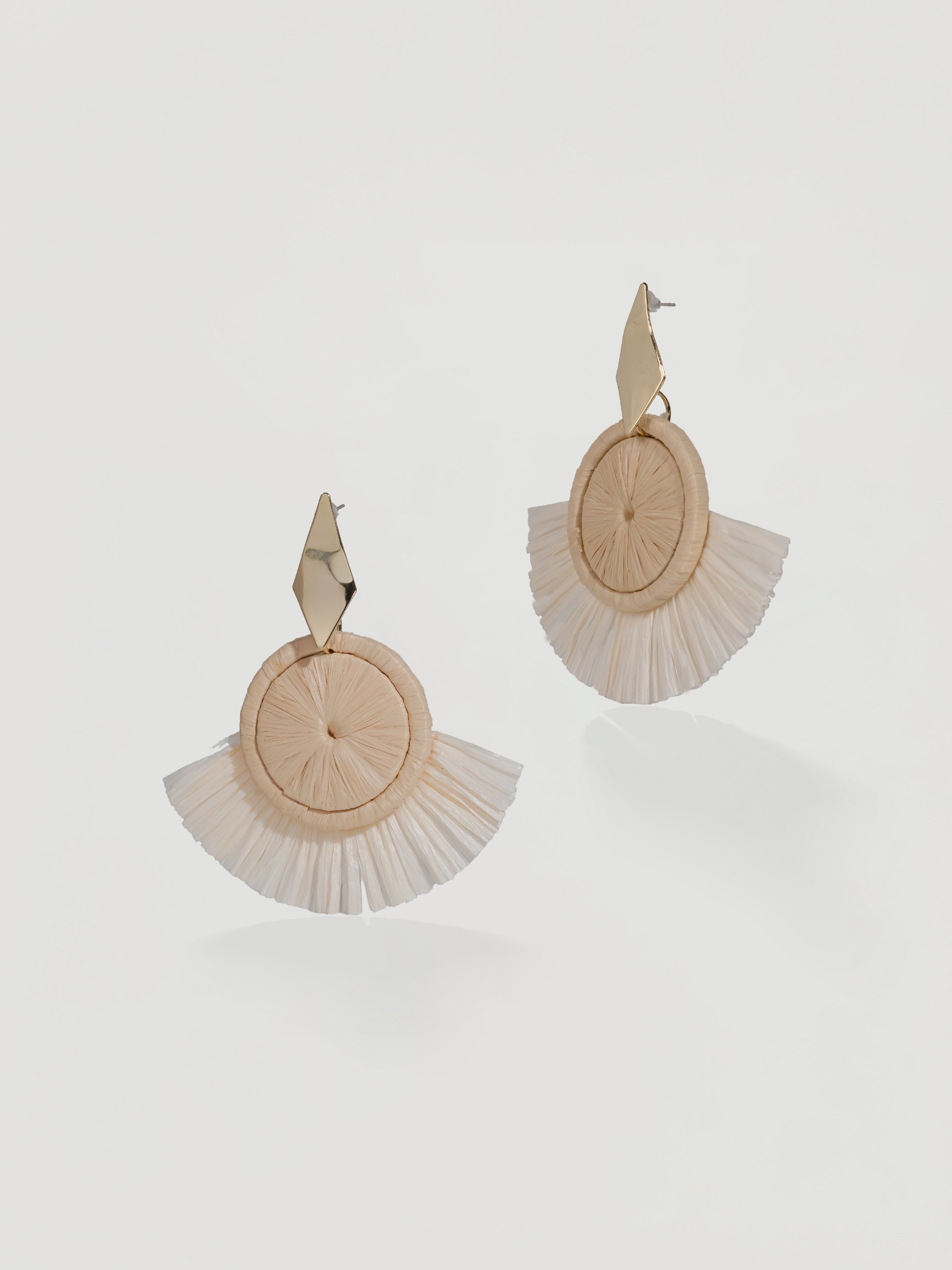 Resort Gold Geometric & Cream Woven Fringe Earrings