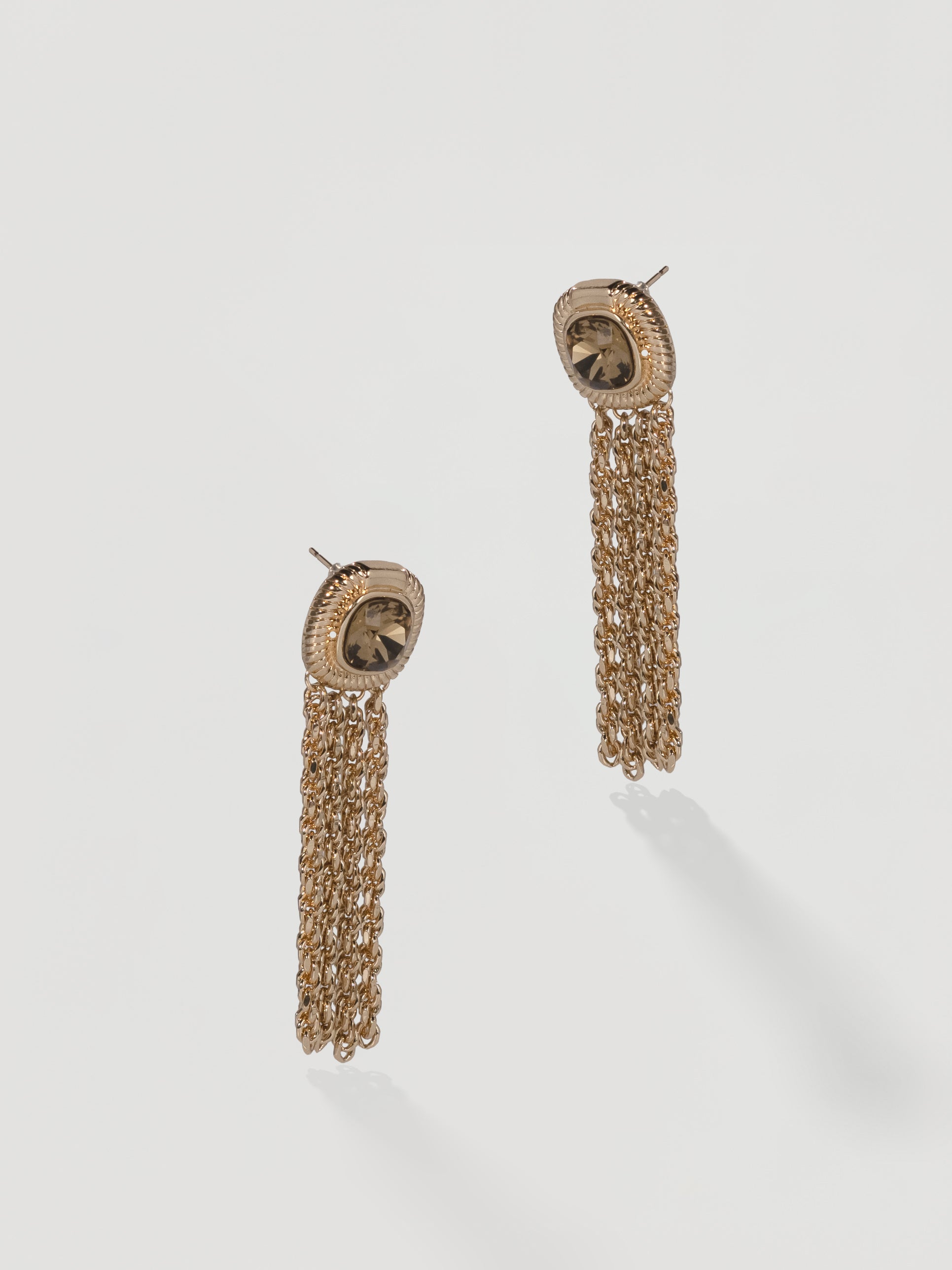 Glamorous Vintage Gold & Crystal Chain Tassel Earrings