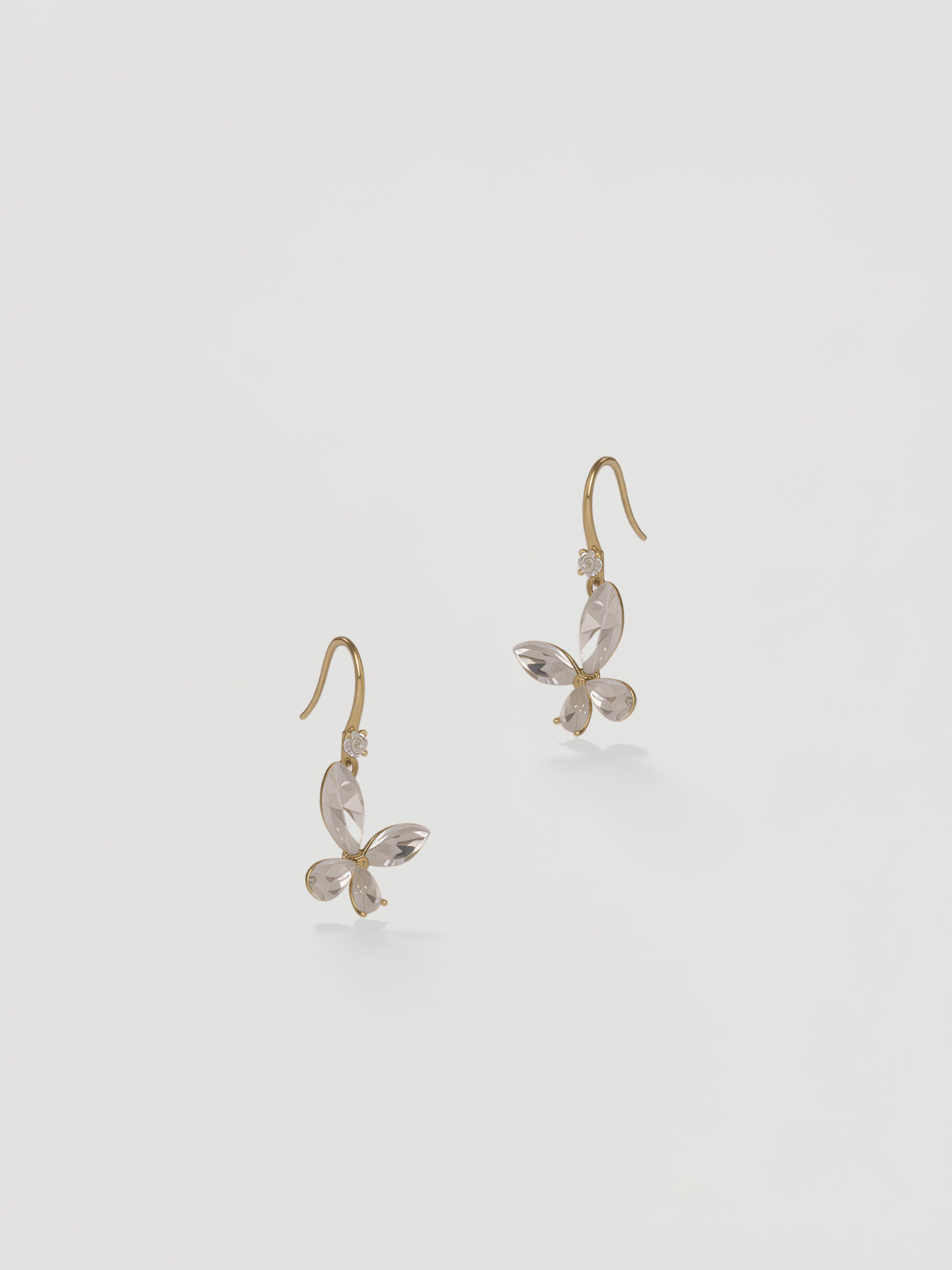 Delicate Gold Clear Crystal Butterfly Drop Earrings