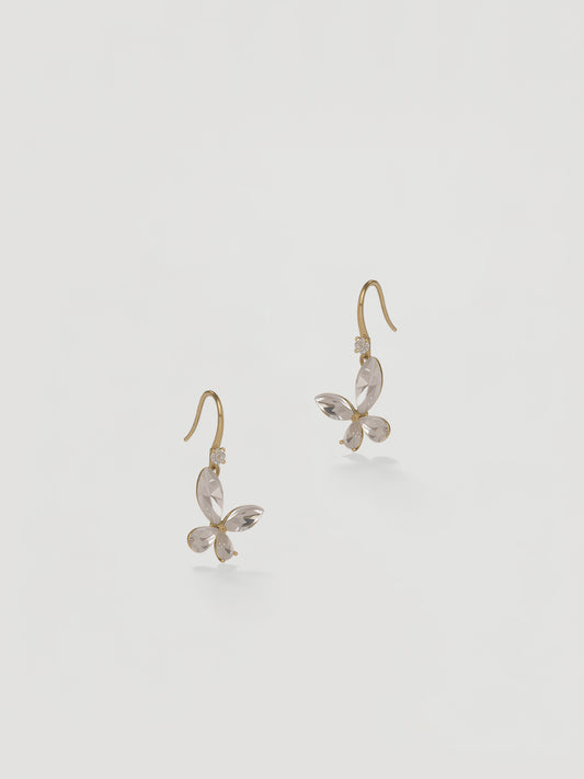 Delicate Gold Clear Crystal Butterfly Drop Earrings
