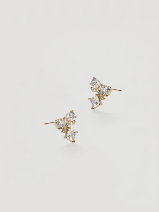 Dainty Gold & Clear Crystal Geometric Cluster Studs
