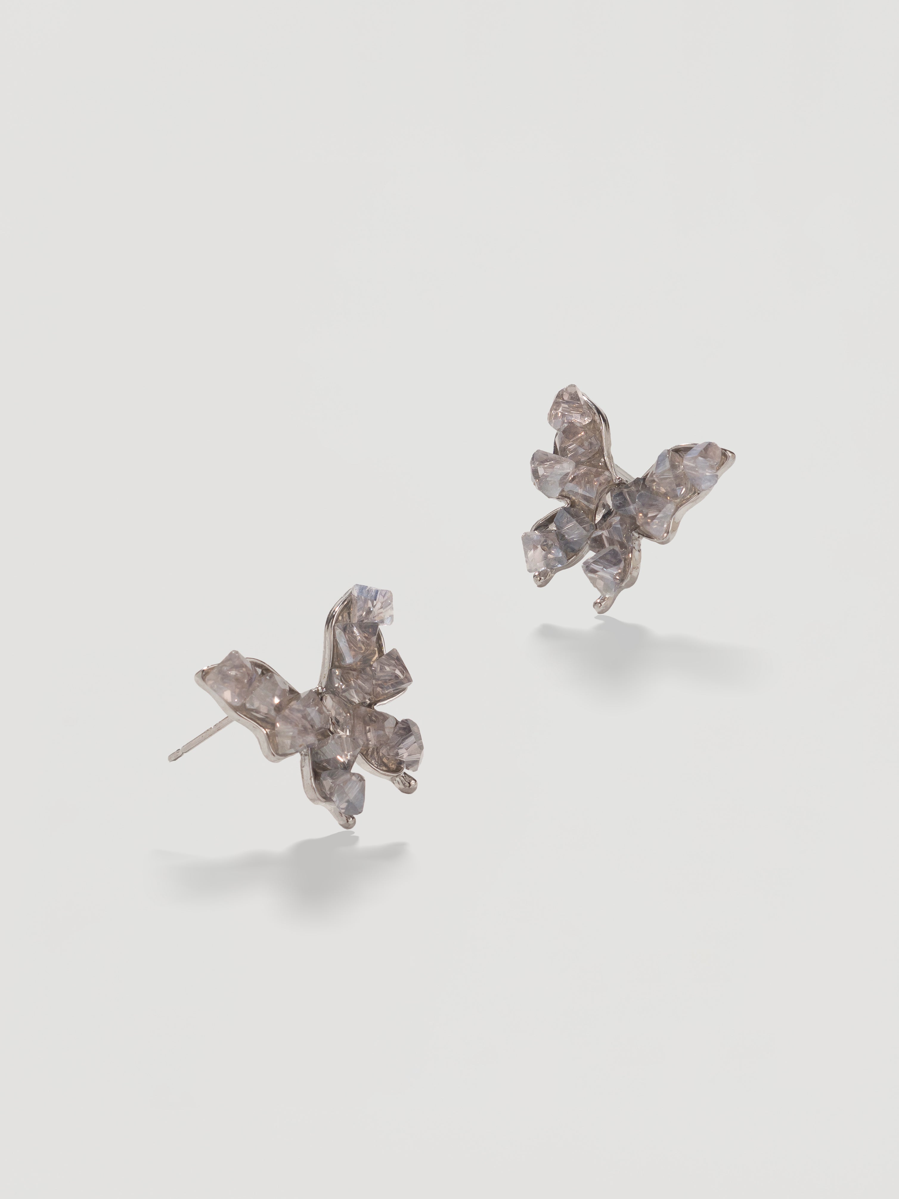 Whimsical Grey Crystal Butterfly Studs