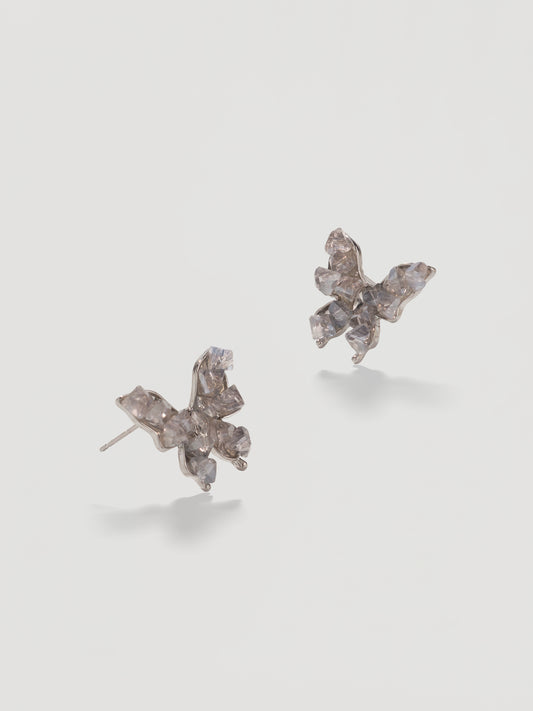 Whimsical Grey Crystal Butterfly Studs