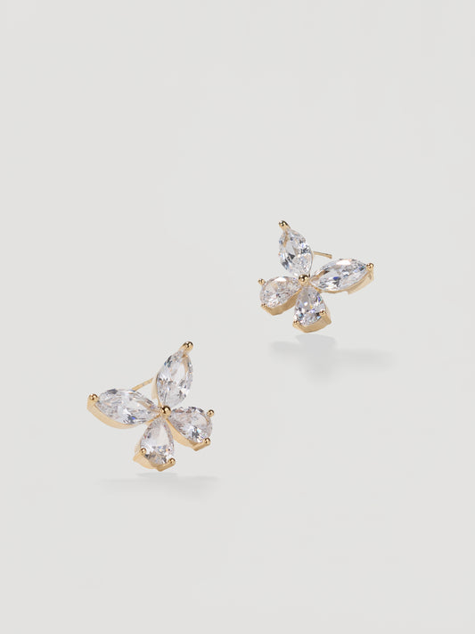 Dainty Gold Clear Zirconia Butterfly Studs