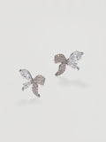 Sparkling Silver Pave Ribbon Bow Studs