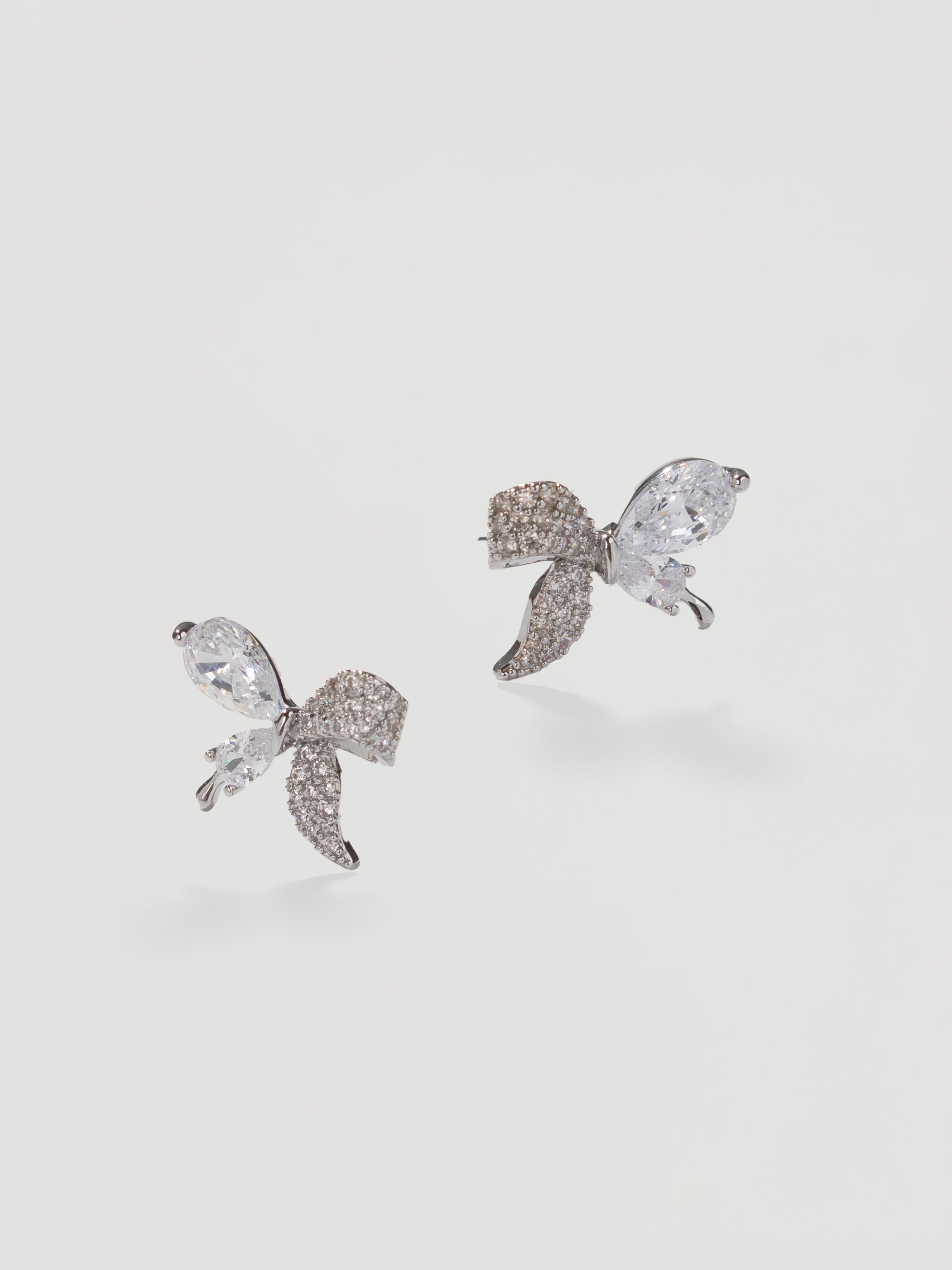 Sparkling Silver Pave Ribbon Bow Studs