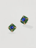 Vintage Green Enamel & Blue Gem Square Studs