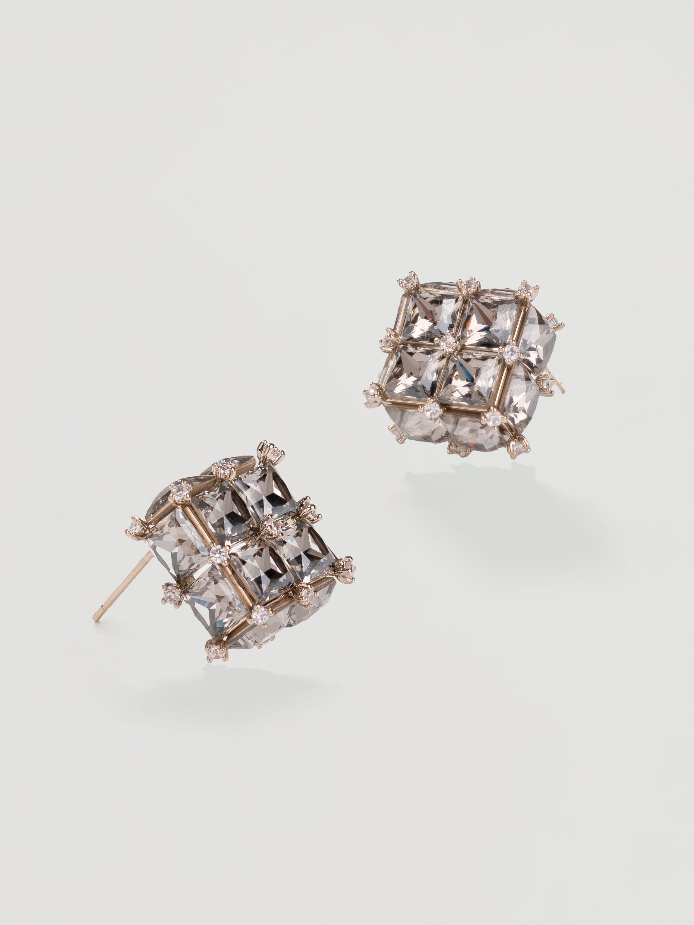 Fairy looking Rose Pink Crystal Geometric Cube Studs