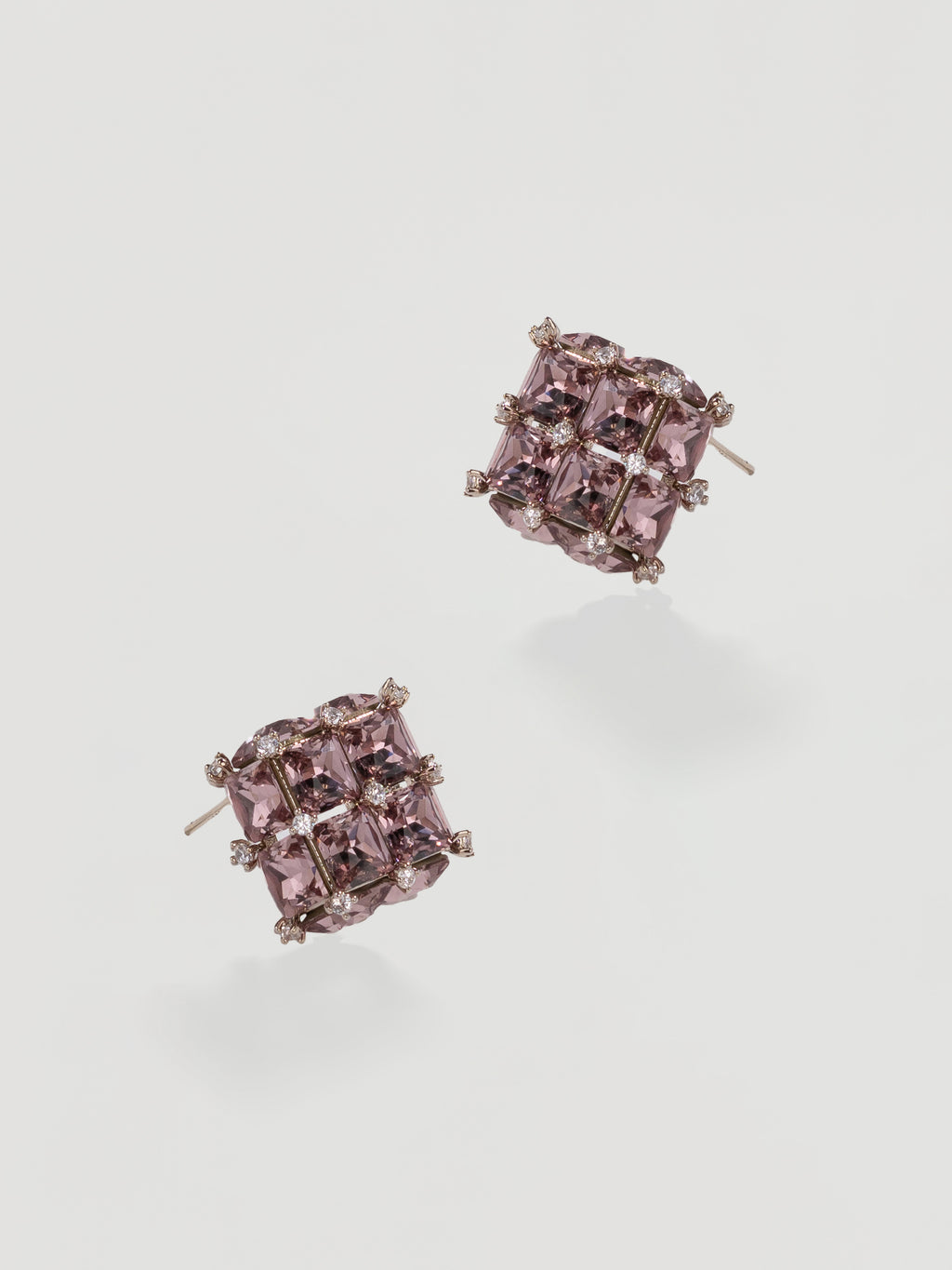 Fairy looking Rose Pink Crystal Geometric Cube Studs