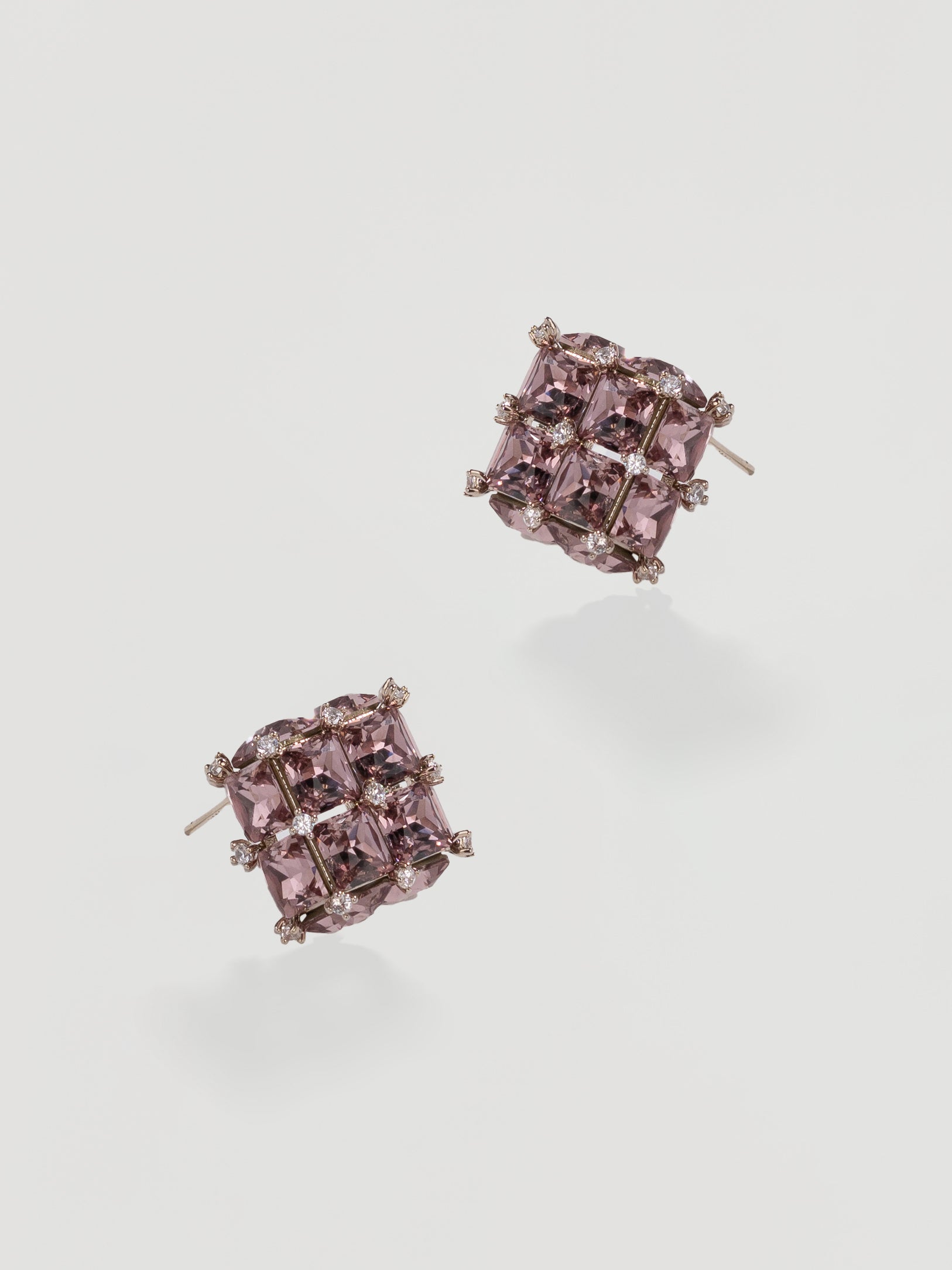 Fairy looking Rose Pink Crystal Geometric Cube Studs