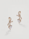 Romantic Ribbon Bow & Heart CZ Drop Earrings