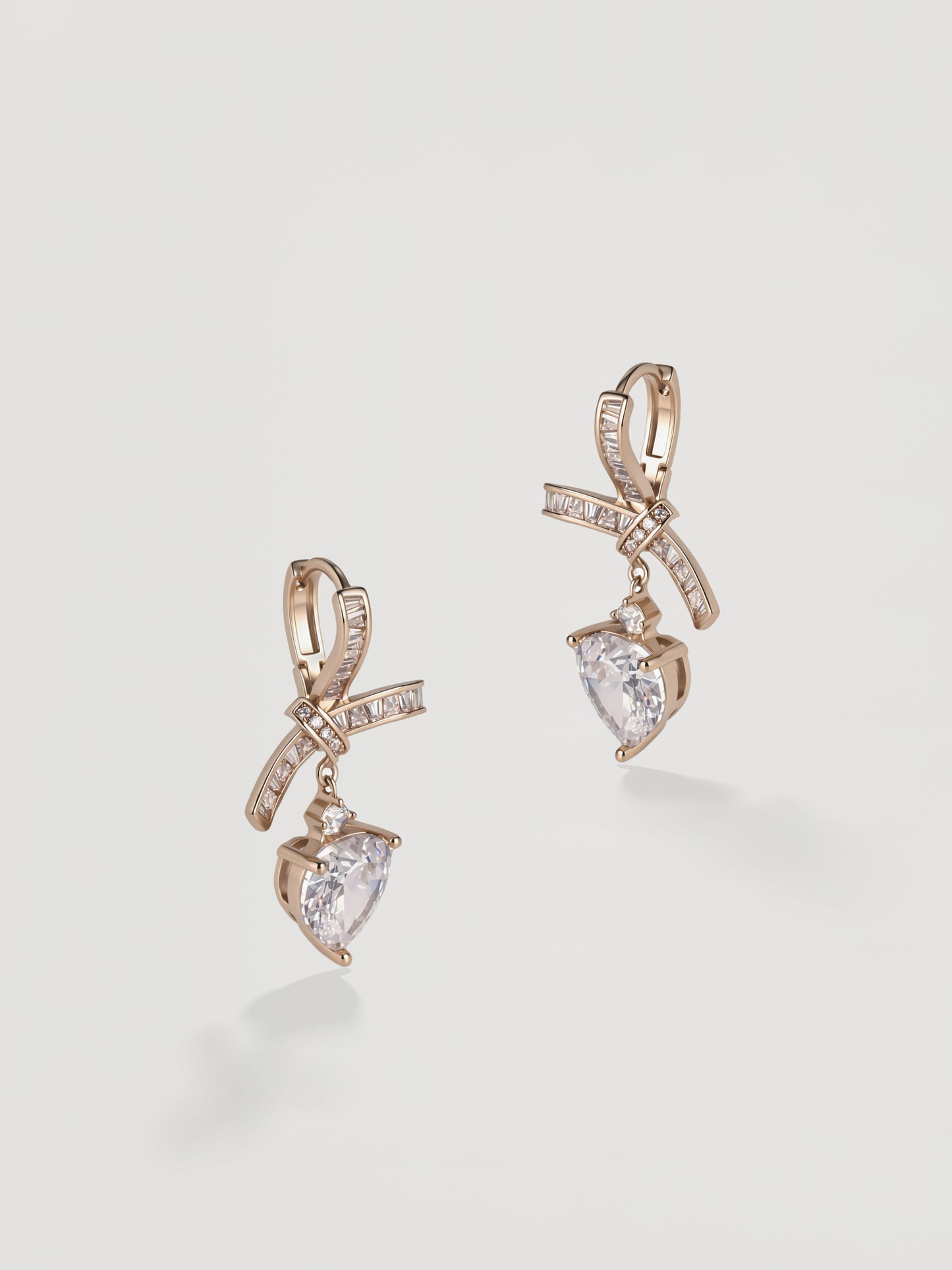 Romantic Ribbon Bow & Heart CZ Drop Earrings