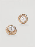 Classic Gold Textured Pearl Button Stud Earrings