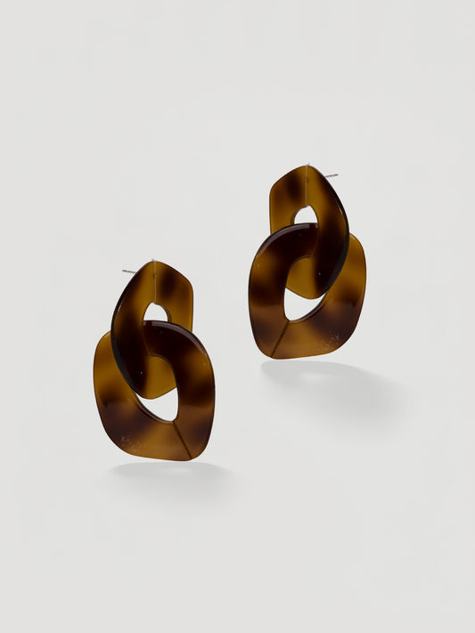 Statement Dark Tortoiseshell Resin Link Earrings
