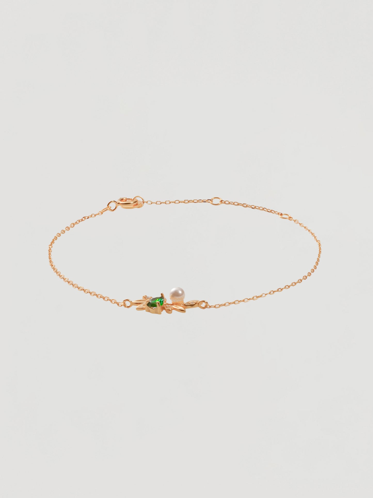 Vintage Gold Green Pear & Pearl Botanical Bracelet