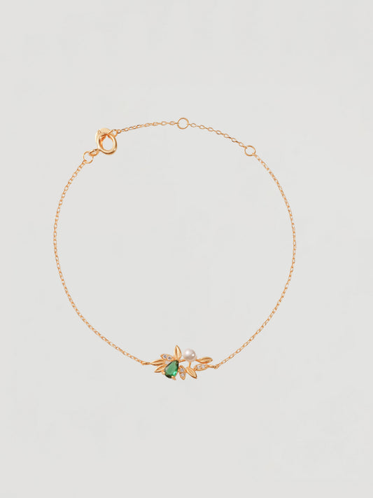 Vintage Gold Green Pear & Pearl Botanical Bracelet