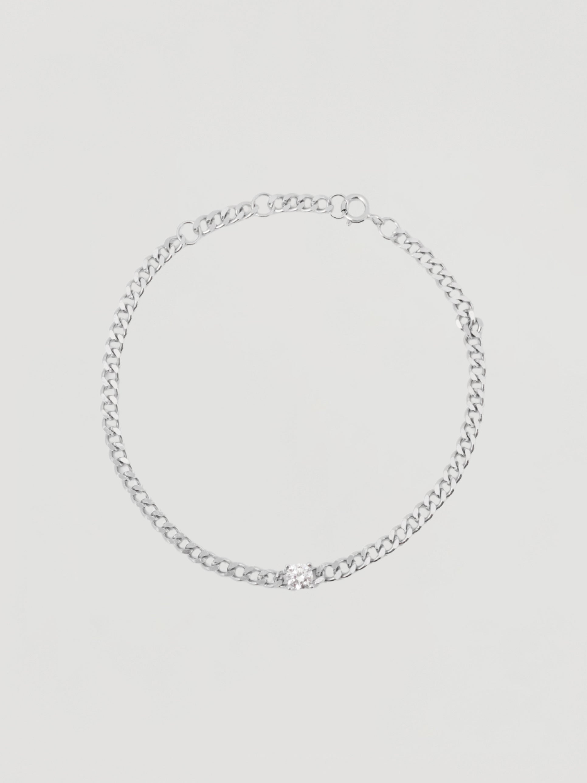 Bold Silver Curb Chain Crystal Bracelet
