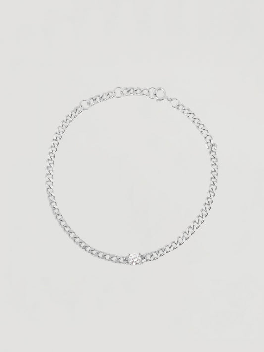 Bold Silver Curb Chain Crystal Bracelet