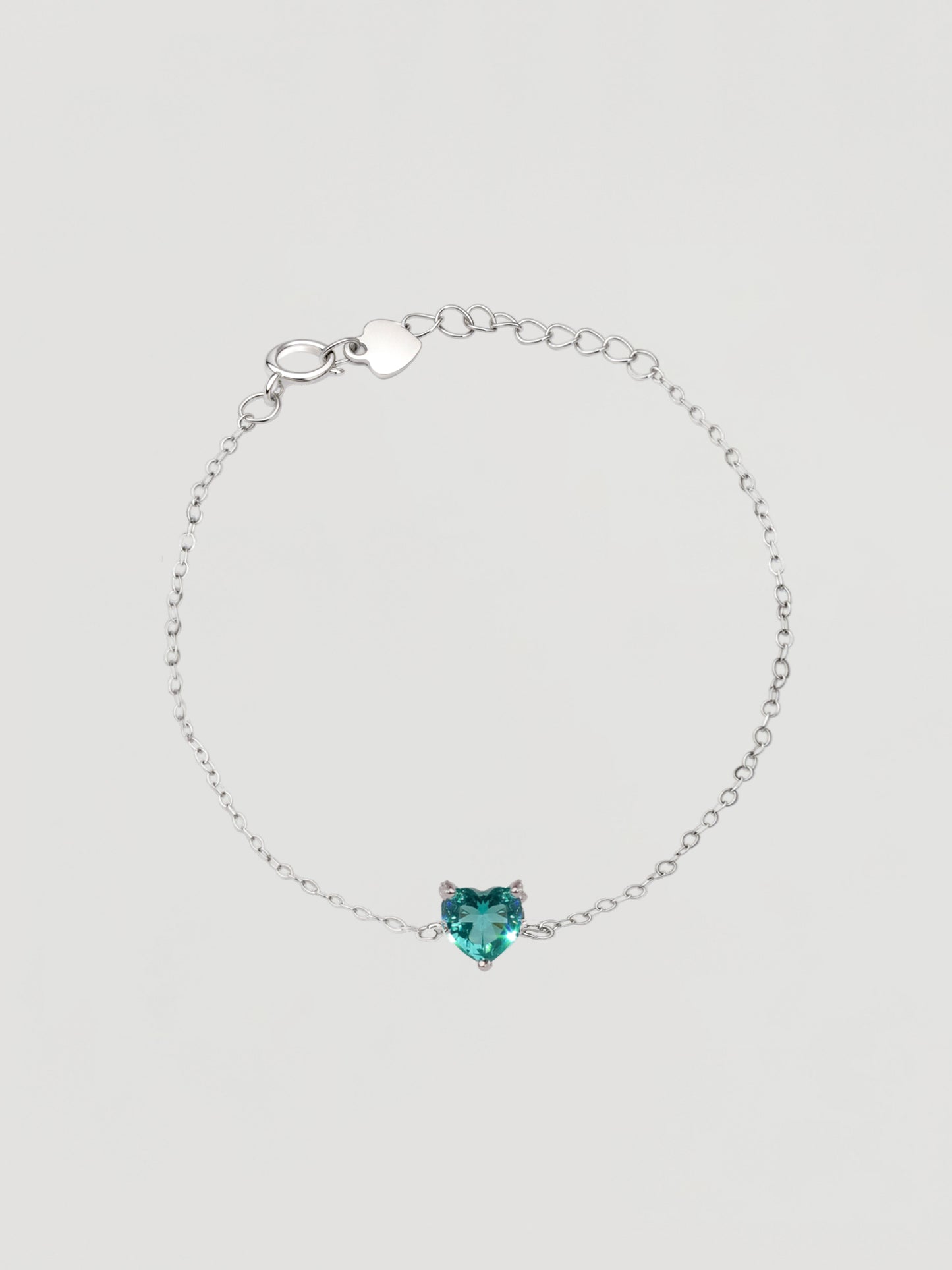 Dainty Silver Green Heart Crystal Bracelet