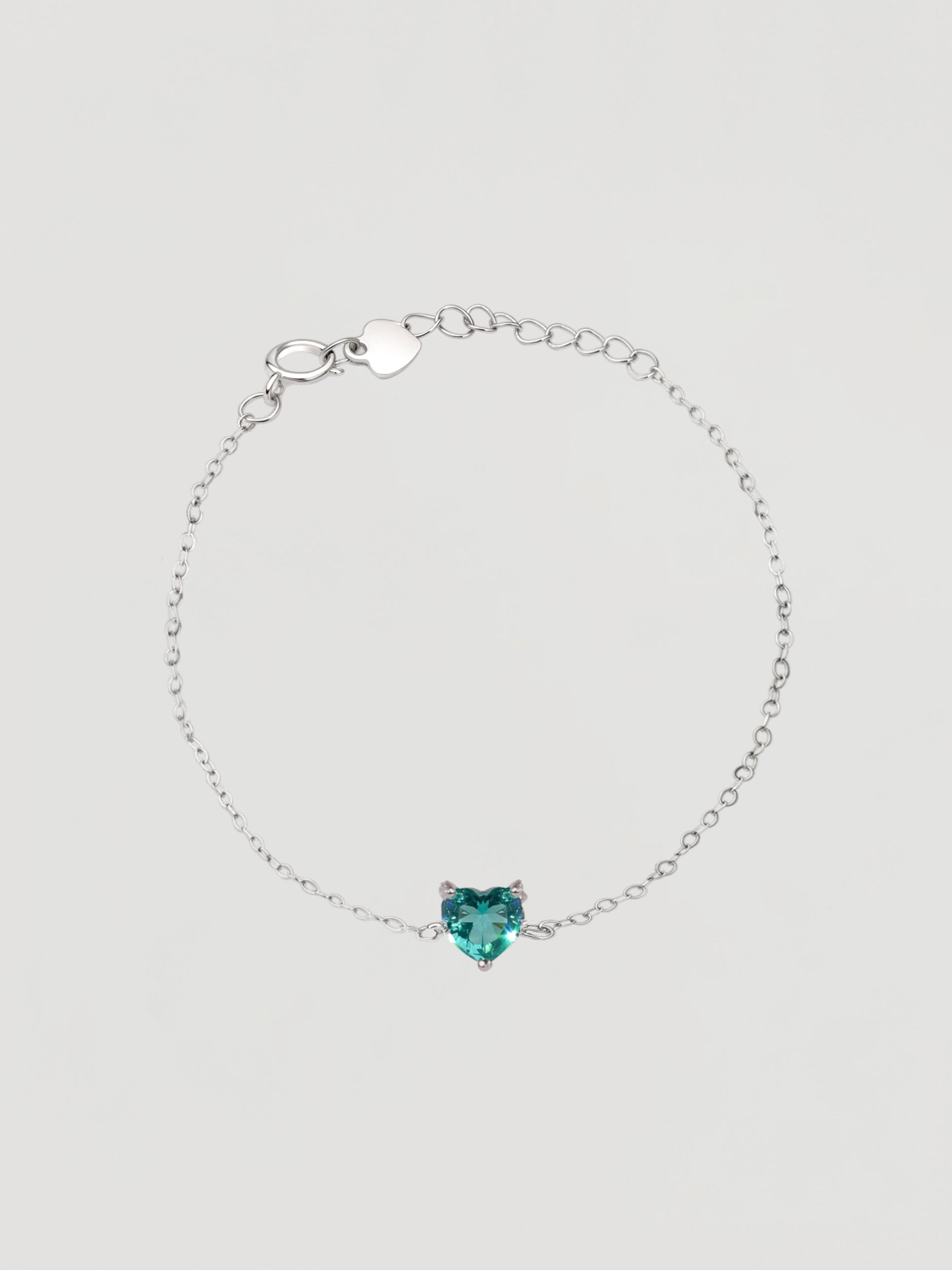 Dainty Silver Green Heart Crystal Bracelet