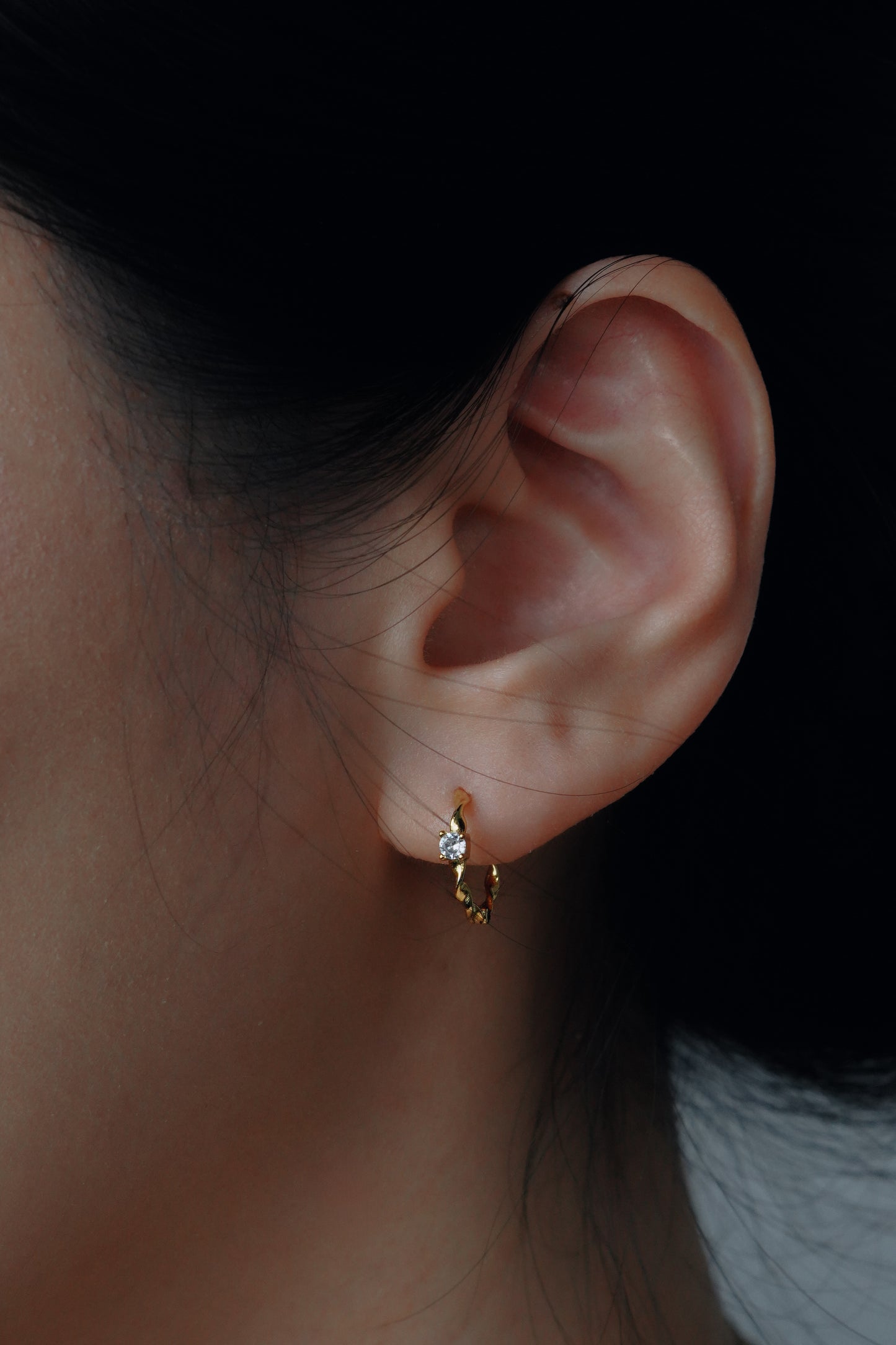 Gold Twisted Crystal Huggie Hoops
