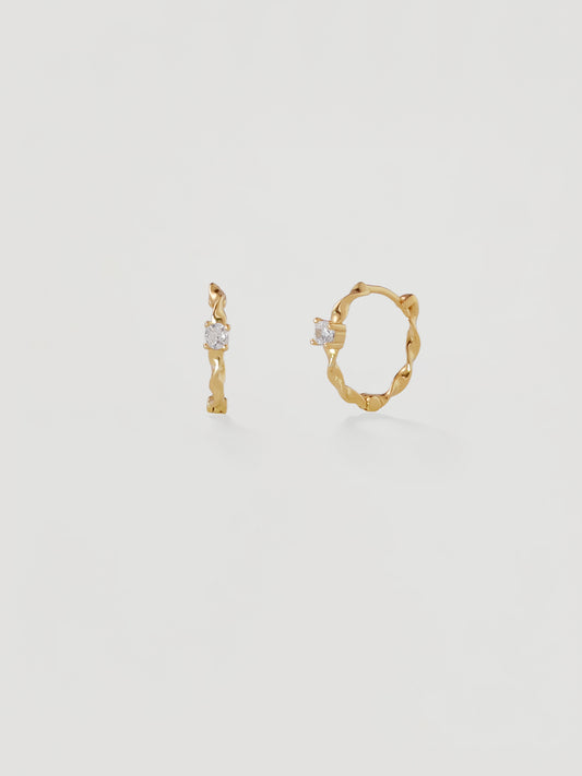 Gold Twisted Crystal Huggie Hoops