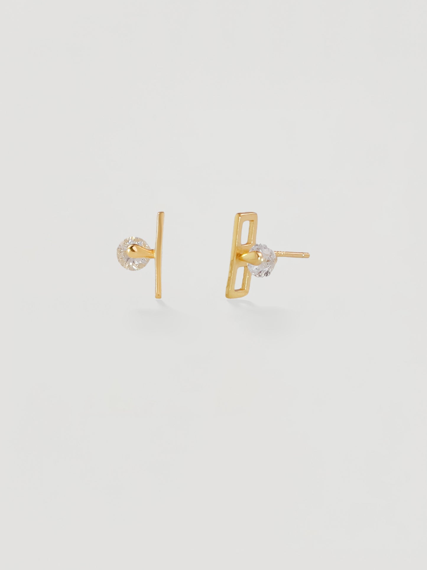 Minimalist Gold Crystal Bar Stud Earrings