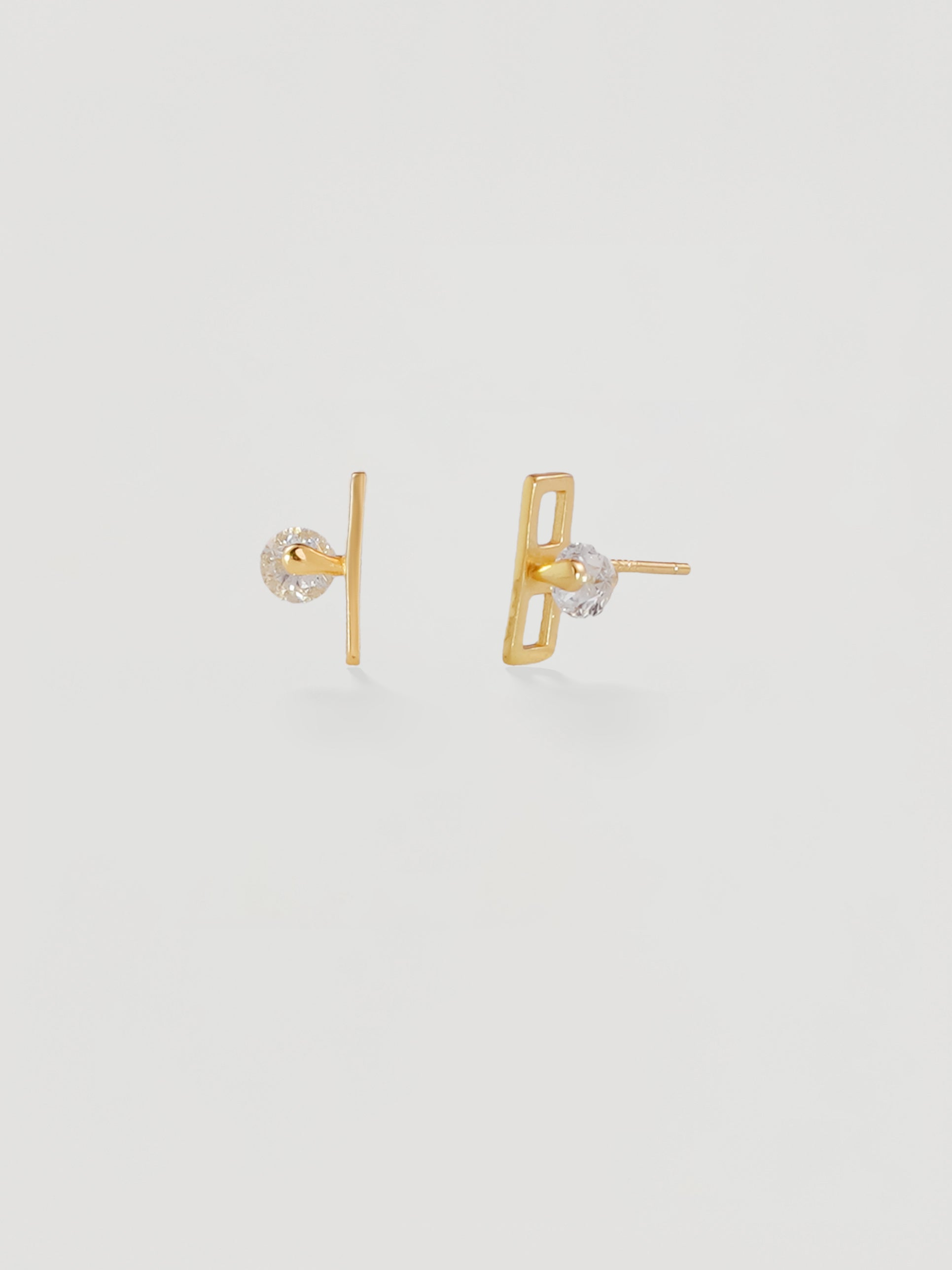 Minimalist Gold Crystal Bar Stud Earrings